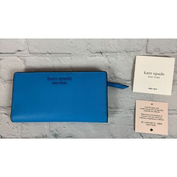 KATE SPADE NEW YORK Cameron blue saffiano leather logo wallet NEW - Picture 1 of 8